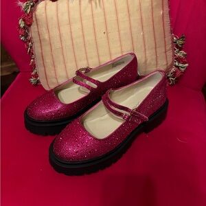 Betsey Johnson Hot Pink Glitter Mary Jane Flats